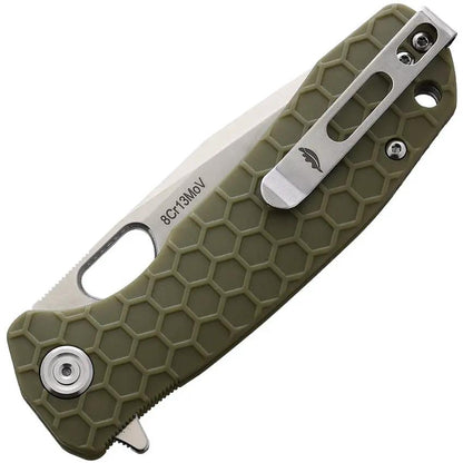 Honey Badger Knives Medium Linerlock Tanto HB1333 Satin 8Cr13MoV Blade Green Textured Nylon Handle by Honey Badger Knives
