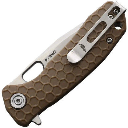 Honey Badger Knives Small Linerlock Tan HB1342 - Compact EDC Knife With Satin 2.75in Tanto Blade And Tan GRN Handle by Honey Badger Knives