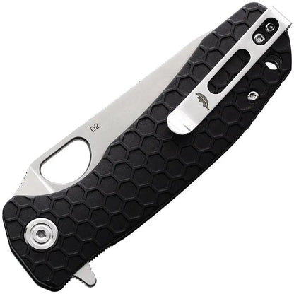 Honey Badger Knives Medium Leaf Linerlock Black HB1386 - D2 Tool Steel Blade Textured Nylon Handle by Honey Badger Knives