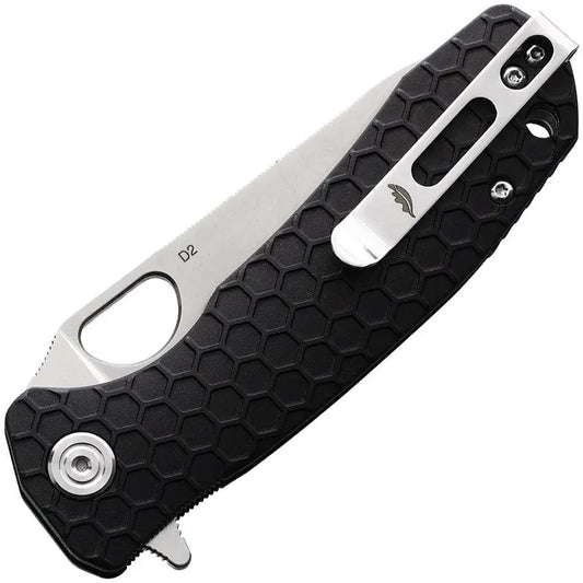 Honey Badger Knives Medium Leaf Linerlock Black HB1386 - D2 Tool Steel Blade Textured Nylon Handle by Honey Badger Knives