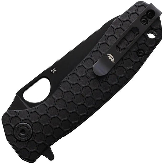 Honey Badger Knives Medium Leaf Linerlock Black HB4027 - 3.25 Inch D2 Blade Textured Nylon Handle by Honey Badger Knives