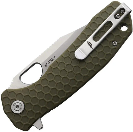 Honey Badger Knives Large LinerLock Clip Green HB4065 - Durable 8Cr13MoV Satin Blade With Textured Nylon Handle by Honey Badger Knives