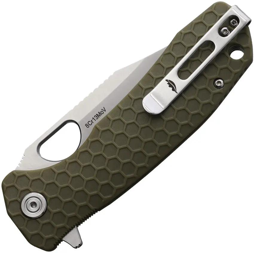 Honey Badger Knives Large LinerLock Clip Green HB4065 - Durable 8Cr13MoV Satin Blade With Textured Nylon Handle by Honey Badger Knives