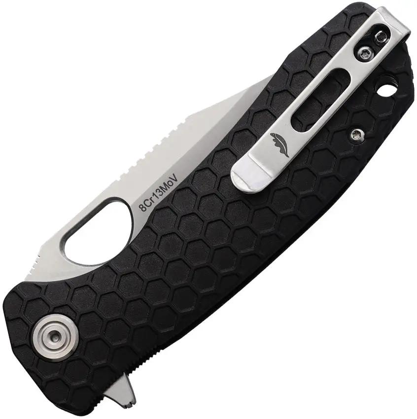 Honey Badger Knives Medium Linerlock Clip Black HB4069 - Satin Finish 8Cr13MoV Clip Point Blade by Honey Badger Knives