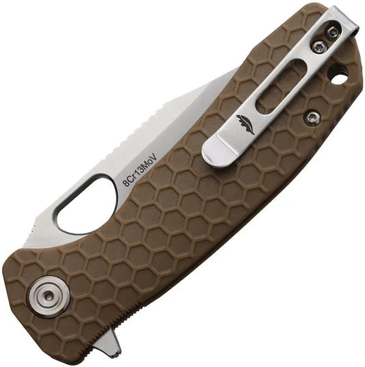 Honey Badger Knives Medium Linerlock Clip Tan HB4070 - Satin 8Cr13MoV Blade Tan Textured Nylon Handle by Honey Badger Knives