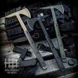 Halfbreed Blades Large Breaching Axe OD Green LBA-01 ODG - Full Tang Glass Breaking Chisel Pommel And Tanto Spike by Halfbreed Blades