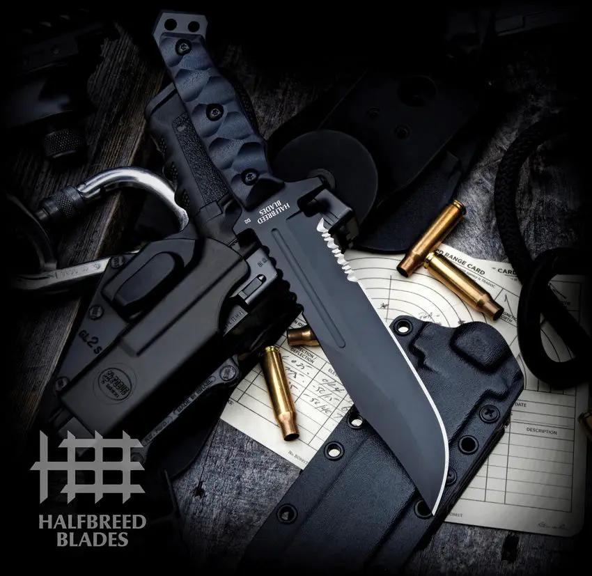 Halfbreed Blades Large Infantry Knife Gen 2 Blk K340 - Sawback Clip Point With Partial Serration And Full Tang by Halfbreed Blades