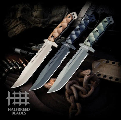 Halfbreed Blades Large Infantry Knife Gen 2 Blk K340 - Sawback Clip Point With Partial Serration And Full Tang by Halfbreed Blades