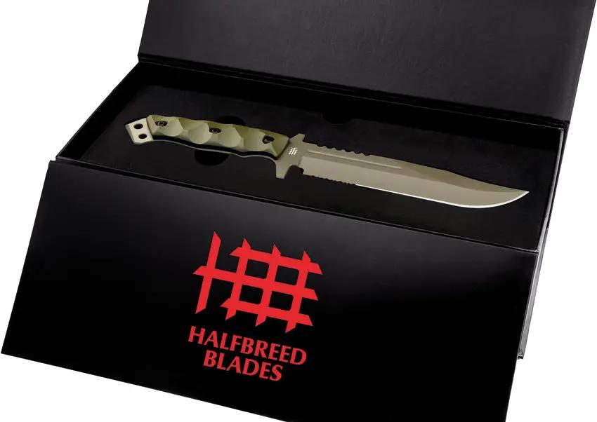 Halfbreed Blades Large Infantry Knife Gen II OD Green Sawback with Teflon Coated Serrated Clip Point Blade by Halfbreed Blades