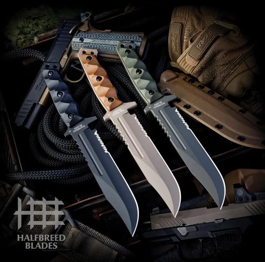 Halfbreed Blades Large Infantry Knife Gen II OD Green Sawback with Teflon Coated Serrated Clip Point Blade by Halfbreed Blades