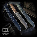 Halfbreed Blades Large Infantry Knife Gen II OD Green Sawback with Teflon Coated Serrated Clip Point Blade by Halfbreed Blades