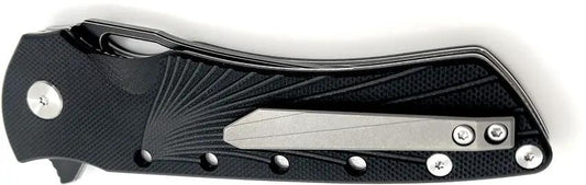 Heibel Knives Blackhawk Linerlock - Black D2 Stonewashed Clip Point Knife With G10 Handle Extended Tang by Heibel Knives
