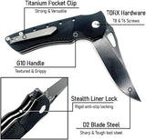 Heibel Knives Blackhawk Linerlock - Black D2 Stonewashed Clip Point Knife With G10 Handle Extended Tang by Heibel Knives