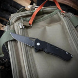 Heibel Knives Blackhawk Linerlock - Black D2 Stonewashed Clip Point Knife With G10 Handle Extended Tang by Heibel Knives