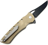 Heibel Knives Blackhawk Linerlock Tan HKBLKBT - D2 Tool Steel Clip Point Blade, 3.5 Inch, Tan G10 Handle, Pocket Clip by Heibel Knives