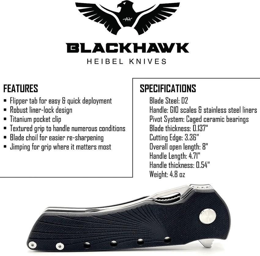 Heibel Knives Blackhawk Linerlock Black HKBLKRB by Heibel Knives