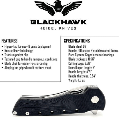 Heibel Knives Blackhawk Linerlock Black HKBLKRB by Heibel Knives