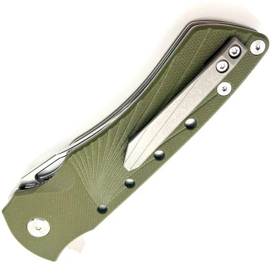 Heibel Knives Blackhawk Linerlock OD - D2 Tool Steel Clip Point Knife With OD Green G10 Handle by Heibel Knives