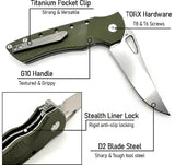 Heibel Knives Blackhawk Linerlock OD - D2 Tool Steel Clip Point Knife With OD Green G10 Handle by Heibel Knives