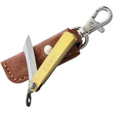 Higonokami SK Folder Brass No1 Knife For Collectors And EDC With 2.5 Inch Closed Satin Blade And Brown Leather Case by Higonokami