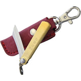 Higonokami SK Folder Premium Brass Handle 2.5 In Closed Satin SK5 Blade With Burgundy Leather Sheath For Collectors by Higonokami