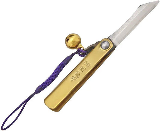 Higonokami SK Folder Knife Brass Handle With Bell Lanyard For EDC Enthusiasts 1.5in SK5 Blade HRC 60 by Higonokami