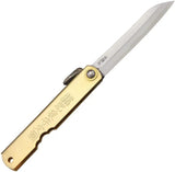 Higonokami Brass Folder No 12 EDC Knife With 3 Inch White Paper Steel Blade And Extended Tang Brass Handle by Higonokami