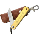 Higonokami Folder Brass Blue Paper Steel 75mm EDC Knife For Collectors Premium Brown Leather Sheath by Higonokami