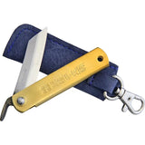 Higonokami Brass Folder 75mm With Blue Leather Case And 2 Inch Blue Paper Steel Blade EDC Knife With Extended Tang by Higonokami