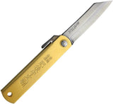 Higonokami Folder Brass Blue Paper Steel 75MM BRASS + RED LEATHER CASE by Higonokami