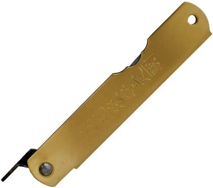 Higonokami Warikomi Folder Knife Blue Paper Steel Blade Premium Brass Handle With Extended Tang Horse Engraved For EDC by Higonokami
