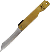Higonokami Warikomi Ox Folder With Blue Paper Steel Blade Brass Handle Extended Tang For EDC by Higonokami