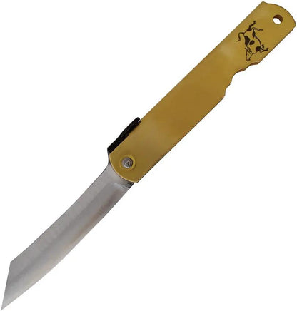 Higonokami Warikomi Ox Folder With Blue Paper Steel Blade Brass Handle Extended Tang For EDC by Higonokami