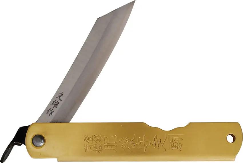 Higonokami Warikomi Ox Folder With Blue Paper Steel Blade Brass Handle Extended Tang For EDC by Higonokami