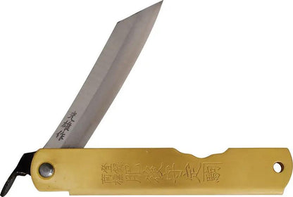 Higonokami Warikomi Ox Folder With Blue Paper Steel Blade Brass Handle Extended Tang For EDC by Higonokami
