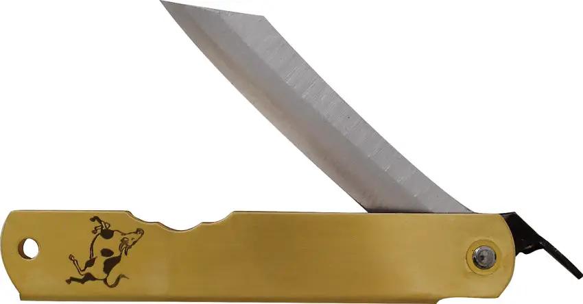 Higonokami Warikomi Ox Folder With Blue Paper Steel Blade Brass Handle Extended Tang For EDC by Higonokami