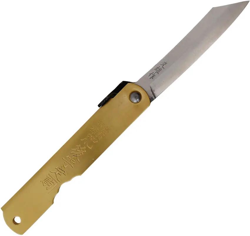 Higonokami Warikomi Folder Tiger Premium Brass Handle Blue Paper Steel Blade for Collectors by Higonokami