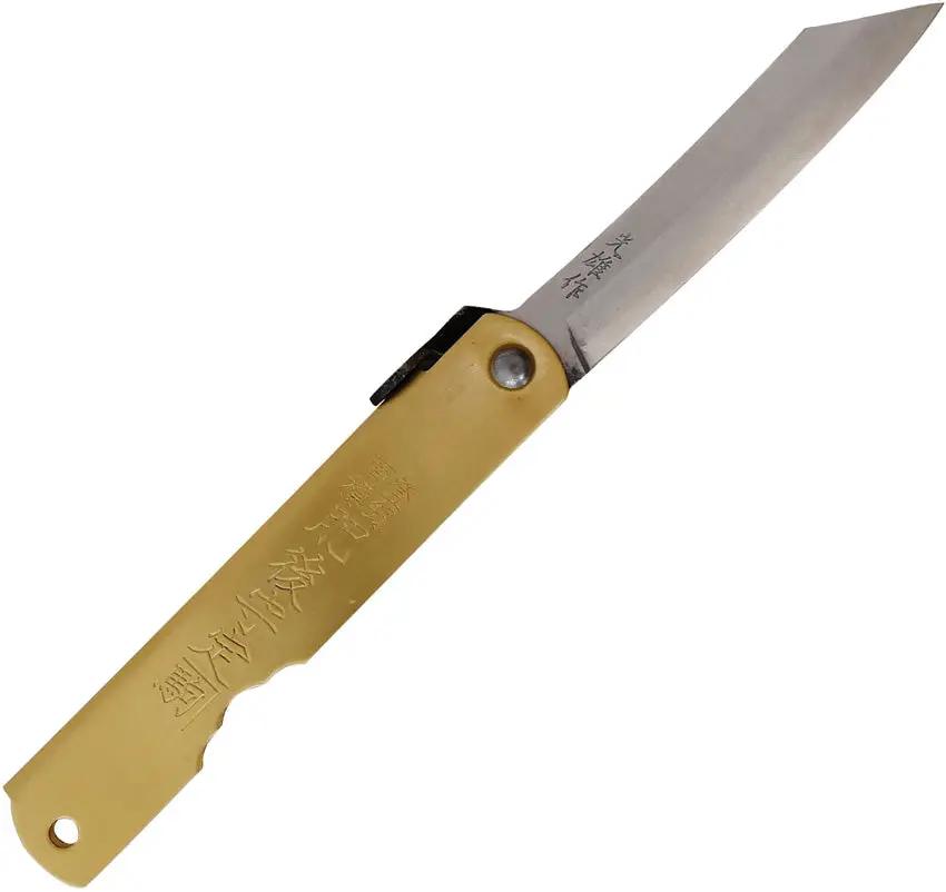 Higonokami Warikomi Folder BL185 Dog Engraved Handle Blue Paper Steel Blade Brass Lanyard Hole EDC by Higonokami