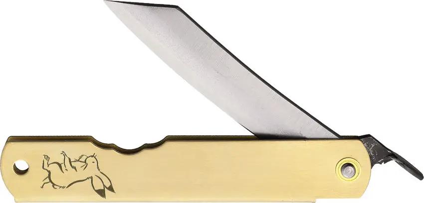 Premium Higonokami Warikomi Folder Rabbit BL193 Knife with Blue Paper Steel Blade Brass Handle for Collectors by Higonokami