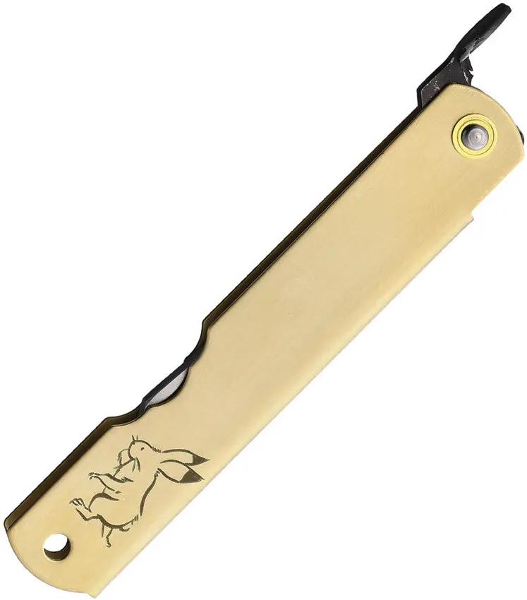 Premium Higonokami Warikomi Folder Rabbit BL193 Knife with Blue Paper Steel Blade Brass Handle for Collectors by Higonokami
