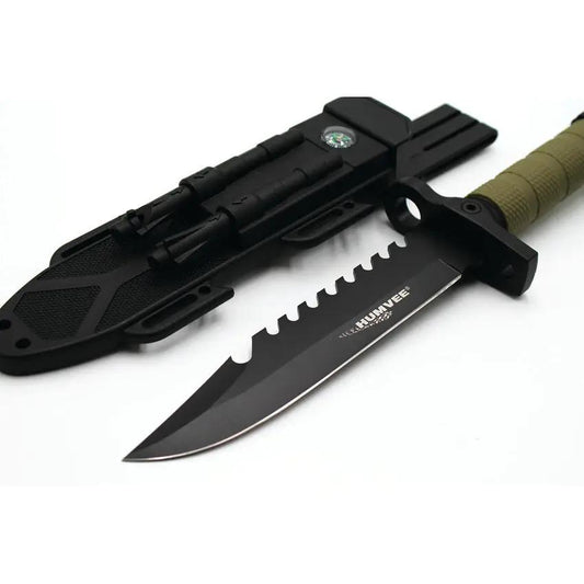 Humvee Next Gen Survival Knife HMV-KFXB-02 - Sawback Stainless Blade, Hammer-Back, Compass Fire Starter and Whistle by Humvee