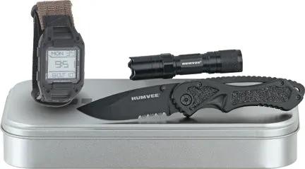 Humvee Recon Gift Set HMV-RCN-RM1 - Knife With 4 5/8In Closed Linerlock, 3 1/4In Serrated Blade, LED Light and Watch by Humvee