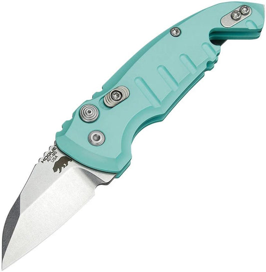 Hogue Auto A01 Microswitch Button Automatic Knife for EDC, 2-Inch CPM-154 Wharncliffe Blade, Teal Aluminum Handle by Hogue