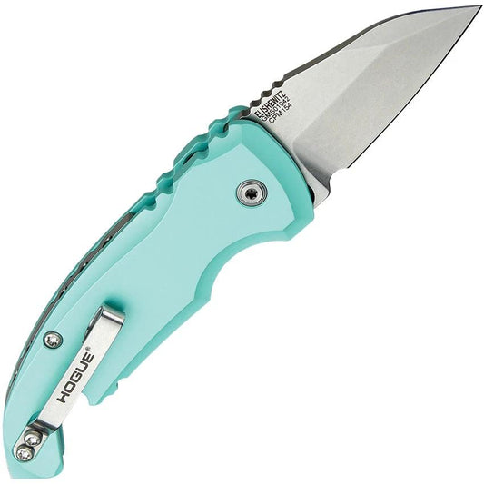 Hogue Auto A01 Microswitch Button Automatic Knife for EDC, 2-Inch CPM-154 Wharncliffe Blade, Teal Aluminum Handle by Hogue