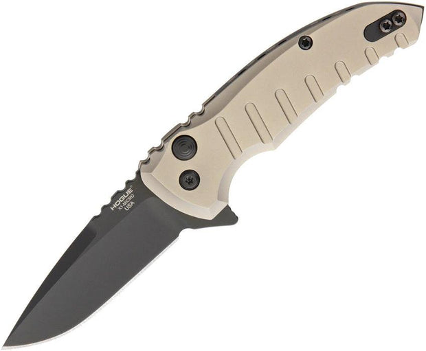 Hogue X1 Micro Button Lock Knife CPM-154 4in Closed Matte Tan Aluminum Handle For EDC Enthusiasts Pocket Clip by Hogue