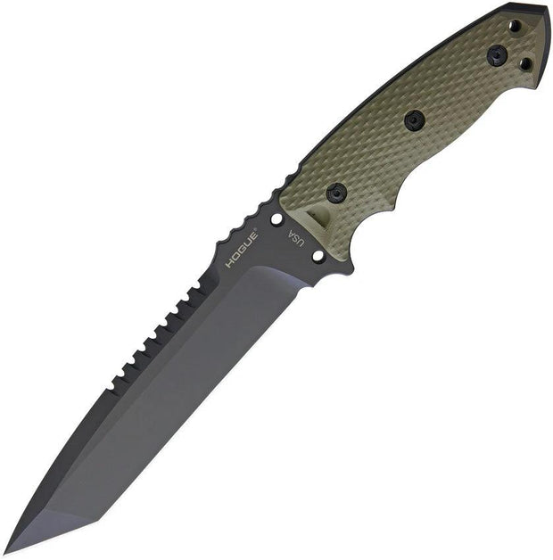 Hogue EX F01 Fixed Blade Tanto OD Green G10 Sawback 7in A2 Tool Steel Survival Knife For Outdoorsmen by Hogue