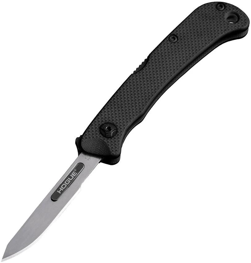 Hogue Expel Scalpel Lockback Knife For EDC Enthusiasts Premium Black G10 Handle With Replaceable Carbon Steel Blades by Hogue