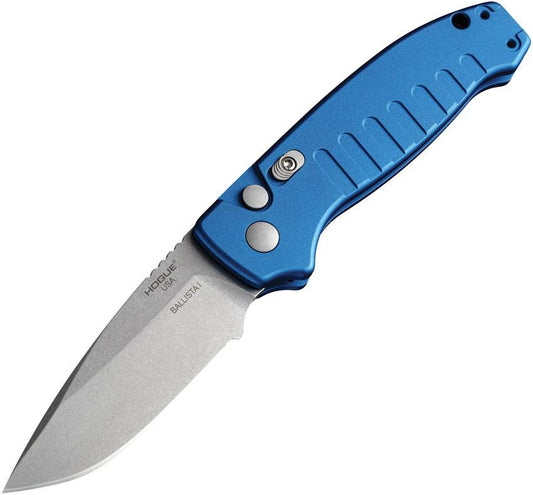 Hogue Auto Ballista Button Lock Knife Blue Aluminum Handle 3.5in 154CM Drop Point EDC by Hogue