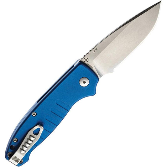 Hogue Auto Ballista Button Lock Knife Blue Aluminum Handle 3.5in 154CM Drop Point EDC by Hogue