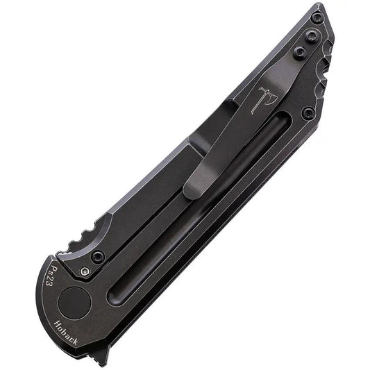 Hoback Knives Kwaiback Framelock ST Gray DLC Blade - Bohler M390 Stainless Steel With Black Titanium Back Handle by Hoback Knives